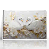 Glam Wall Art - Elegant Swans and Golden Florals on White Background