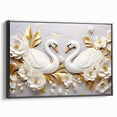 Glam Wall Art - Elegant Swans and Golden Florals on White Background