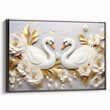 Glam Wall Art - Elegant Swans and Golden Florals on White Background