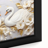 Glam Wall Art - Elegant Swans and Golden Florals on White Background