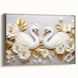 Glam Wall Art - Elegant Swans and Golden Florals on White Background