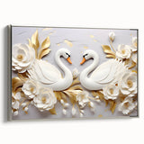 Glam Wall Art - Elegant Swans and Golden Florals on White Background