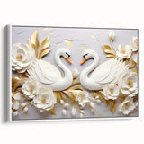 Glam Wall Art - Elegant Swans and Golden Florals on White Background
