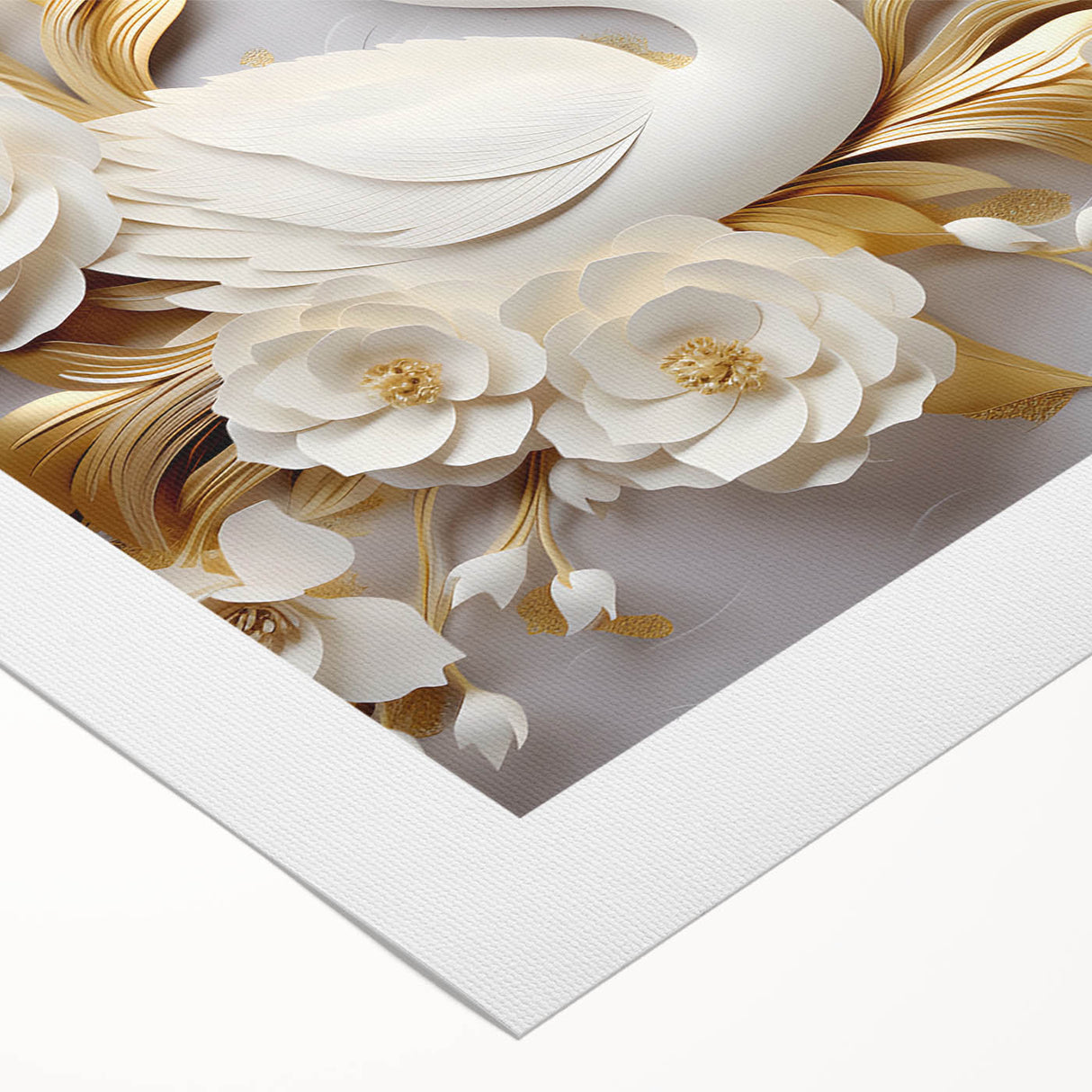 Glam Wall Art - Elegant Swans and Golden Florals on White Background