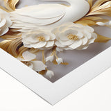 Glam Wall Art - Elegant Swans and Golden Florals on White Background