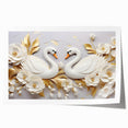Glam Wall Art - Elegant Swans and Golden Florals on White Background