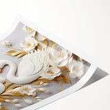 Glam Wall Art - Elegant Swans and Golden Florals on White Background