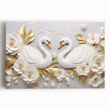 Glam Wall Art - Elegant Swans and Golden Florals on White Background