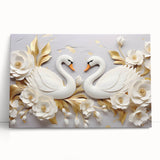 Glam Wall Art - Elegant Swans and Golden Florals on White Background