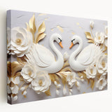 Glam Wall Art - Elegant Swans and Golden Florals on White Background