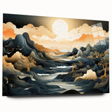 Glam Wall Art - Dreamlike Golden Landscape with Rolling Hills and Moon