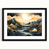 Glam Wall Art - Dreamlike Golden Landscape with Rolling Hills and Moon