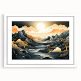 Glam Wall Art - Dreamlike Golden Landscape with Rolling Hills and Moon