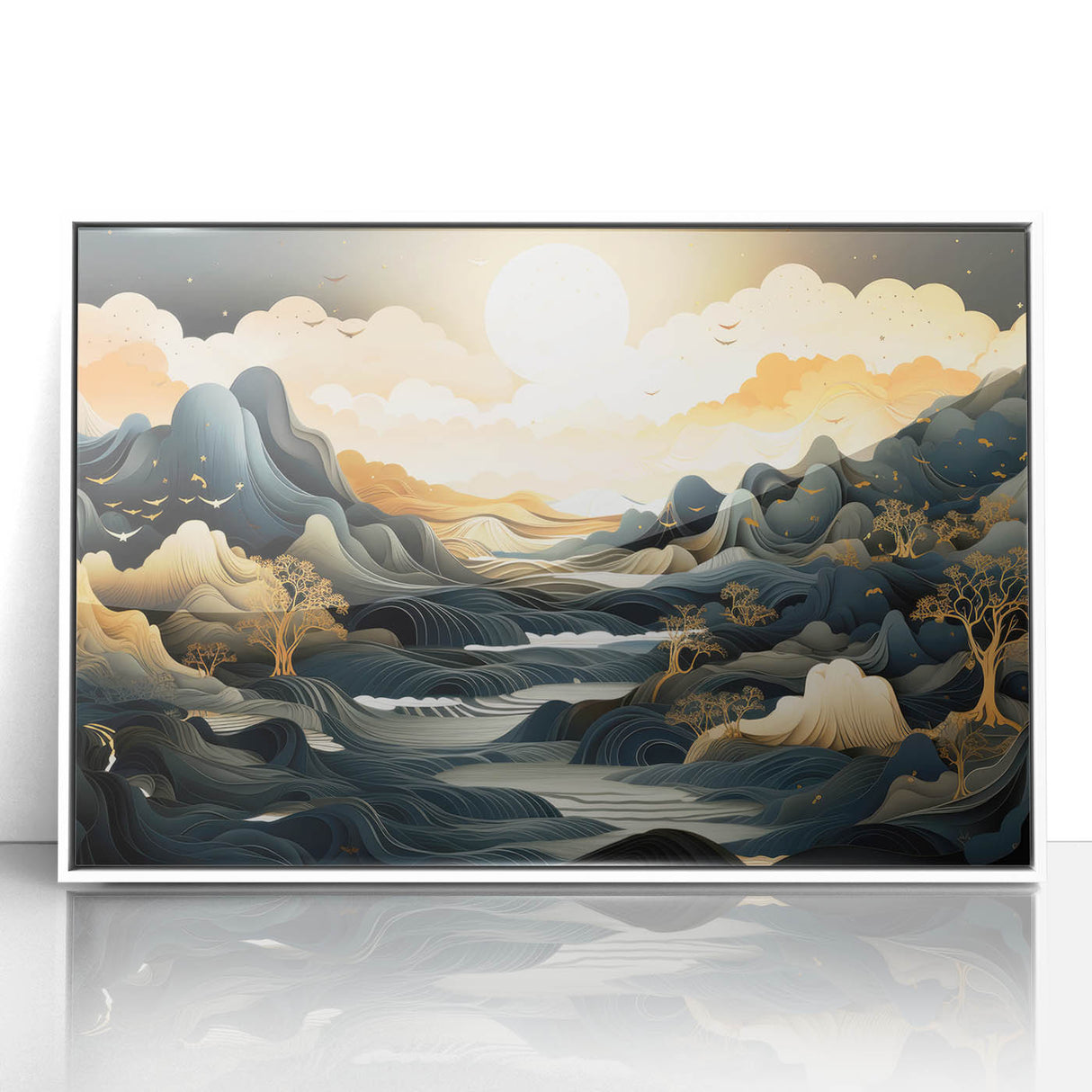 Glam Wall Art - Dreamlike Golden Landscape with Rolling Hills and Moon