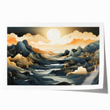 Glam Wall Art - Dreamlike Golden Landscape with Rolling Hills and Moon