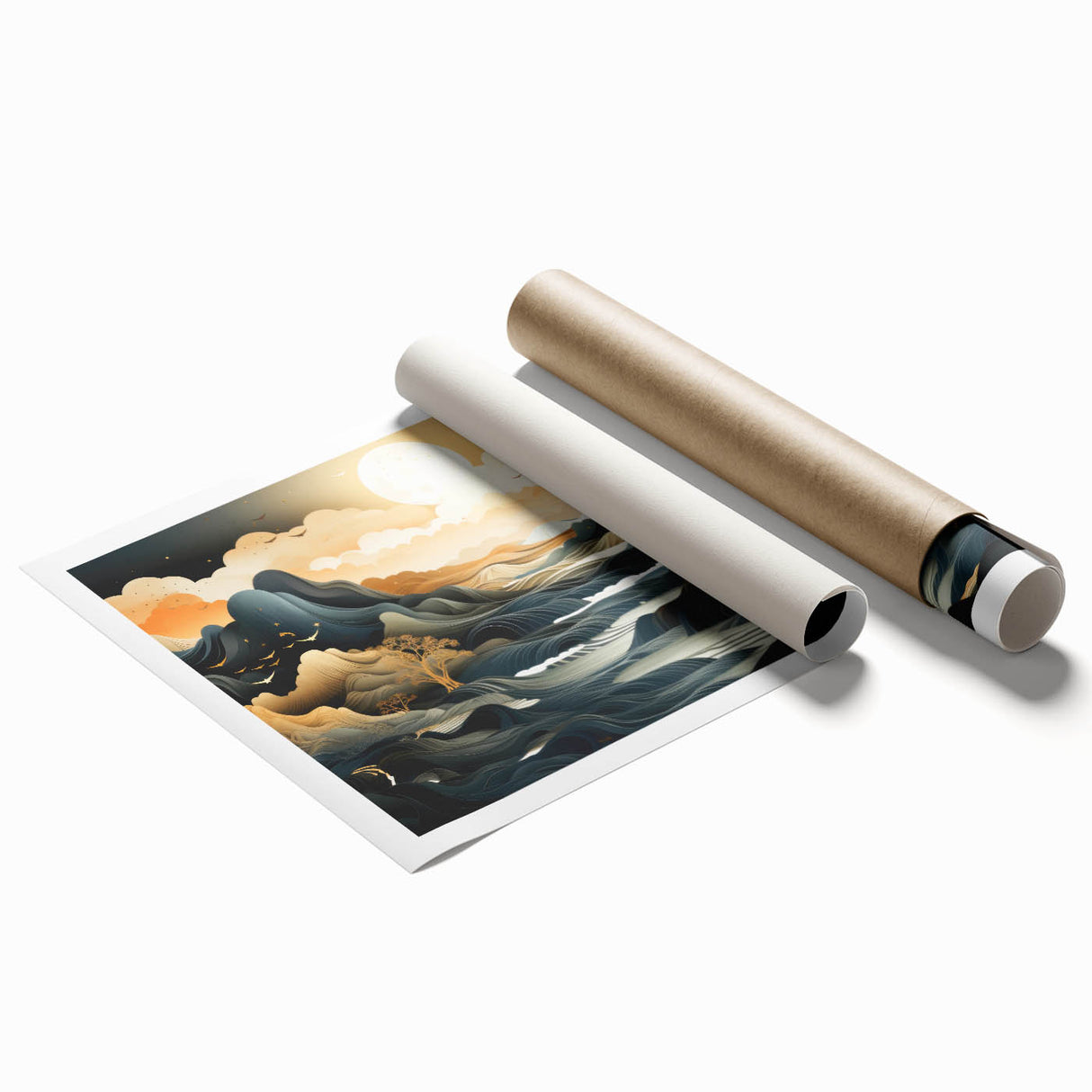 Glam Wall Art - Dreamlike Golden Landscape with Rolling Hills and Moon
