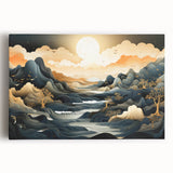 Glam Wall Art - Dreamlike Golden Landscape with Rolling Hills and Moon