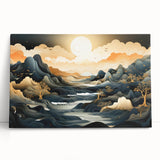 Glam Wall Art - Dreamlike Golden Landscape with Rolling Hills and Moon