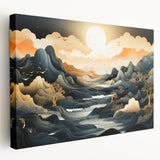 Glam Wall Art - Dreamlike Golden Landscape with Rolling Hills and Moon
