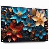 Glam Wall Art - Vibrant 3D Florals in Blue, Gold, and Red Tones