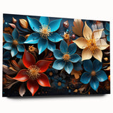 Glam Wall Art - Vibrant 3D Florals in Blue, Gold, and Red Tones