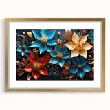 Glam Wall Art - Vibrant 3D Florals in Blue, Gold, and Red Tones