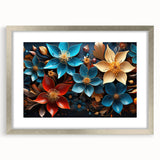 Glam Wall Art - Vibrant 3D Florals in Blue, Gold, and Red Tones