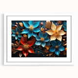 Glam Wall Art - Vibrant 3D Florals in Blue, Gold, and Red Tones