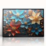 Glam Wall Art - Vibrant 3D Florals in Blue, Gold, and Red Tones