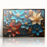 Glam Wall Art - Vibrant 3D Florals in Blue, Gold, and Red Tones