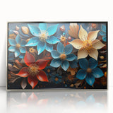 Glam Wall Art - Vibrant 3D Florals in Blue, Gold, and Red Tones