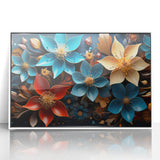 Glam Wall Art - Vibrant 3D Florals in Blue, Gold, and Red Tones