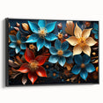 Glam Wall Art - Vibrant 3D Florals in Blue, Gold, and Red Tones