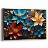 Glam Wall Art - Vibrant 3D Florals in Blue, Gold, and Red Tones