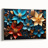Glam Wall Art - Vibrant 3D Florals in Blue, Gold, and Red Tones