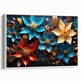 Glam Wall Art - Vibrant 3D Florals in Blue, Gold, and Red Tones