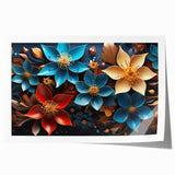 Glam Wall Art - Vibrant 3D Florals in Blue, Gold, and Red Tones