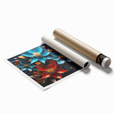 Glam Wall Art - Vibrant 3D Florals in Blue, Gold, and Red Tones