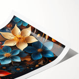 Glam Wall Art - Vibrant 3D Florals in Blue, Gold, and Red Tones