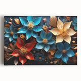 Glam Wall Art - Vibrant 3D Florals in Blue, Gold, and Red Tones