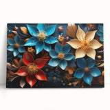 Glam Wall Art - Vibrant 3D Florals in Blue, Gold, and Red Tones