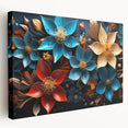 Glam Wall Art - Vibrant 3D Florals in Blue, Gold, and Red Tones