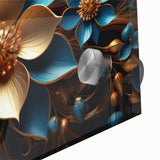 Glam Wall Art - Luxurious Blue and Gold 3D Floral Design for Modern Homes