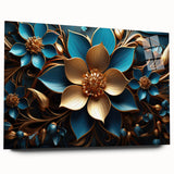 Glam Wall Art - Luxurious Blue and Gold 3D Floral Design for Modern Homes