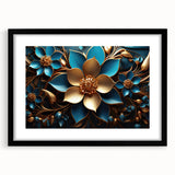 Glam Wall Art - Luxurious Blue and Gold 3D Floral Design for Modern Homes