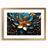 Glam Wall Art - Luxurious Blue and Gold 3D Floral Design for Modern Homes