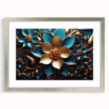Glam Wall Art - Luxurious Blue and Gold 3D Floral Design for Modern Homes