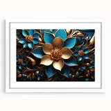Glam Wall Art - Luxurious Blue and Gold 3D Floral Design for Modern Homes