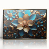 Glam Wall Art - Luxurious Blue and Gold 3D Floral Design for Modern Homes