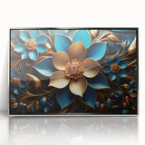 Glam Wall Art - Luxurious Blue and Gold 3D Floral Design for Modern Homes